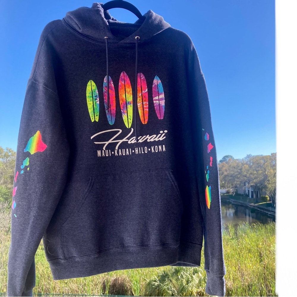 hawaii sweater hoodie vintage rainbow print Sport Gym SIZE: L